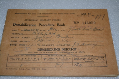 Book - Book - Demobilization, Private  J. B Murray, Introduced August 1945