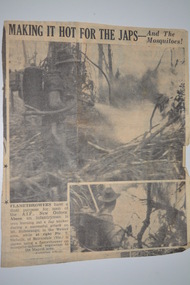 Cut out newspaper article containing two photographs with short story bottom left hand corner
