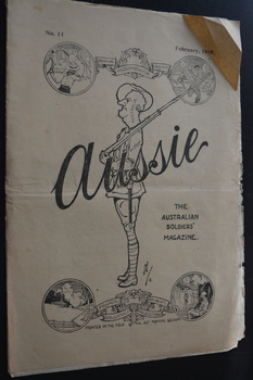 Magazine of cream colour pages with sketch of soldier