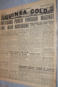 Two page cream coloured newspaper with black print.