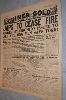 Two page cream coloured newspaper with black print.