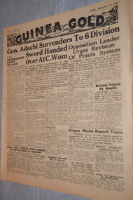 Two page cream coloured newspaper with black print and photograph.
