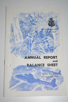 White booklet with two blue images of soldiers and aircraft.