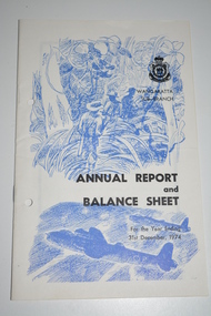 White booklet with two blue images of soldiers and aircraft.