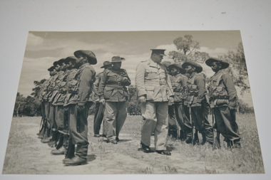  Black and white photograph of inspection of soldiers
