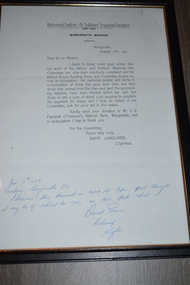 Letter, RS&SIL Wangaratta Branch, c1921