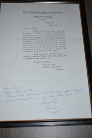Letter, RS&SIL Wangaratta Branch, c1921