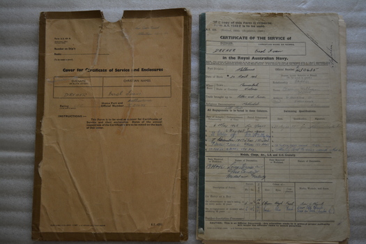 Green bound folder contains handwritten records of service and numerous training and annual inspection certificates.
