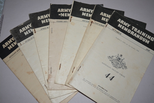 Series of seven soft cover pamphlets with black lettering containing short articles and diagrams