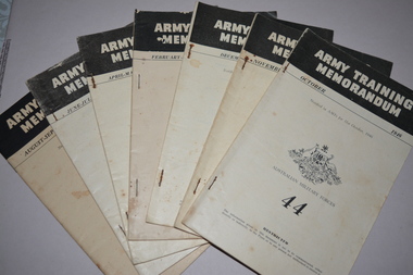 Series of seven soft cover pamphlets with black lettering containing short articles and diagrams
