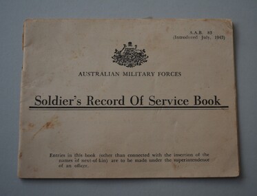 Cream paper booklet with crest and lettering in black ink on front cover containing 20  pages