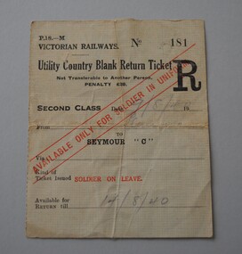 
Small paper ticket with black and red lettering
