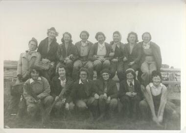 Black and white photograph, Local ladies working at the Flax Mill