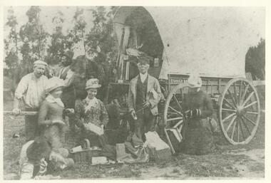 Black and white photograph, Travelling salesman at Lake Bolac