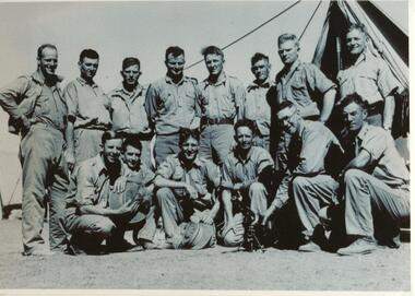 Black and white photograph, Lake Bolac Troop of the 4th/19th Lighthorse Regiment Back from left - Keith Davidson, Alan Hucker, Frank Shalders. Lew Wills, Neil Robertson, Harold Hildebrandt, Donald Davidson, Eric Hose Front -  Reginald Fagg, Henry Clark, Eric Robertson, Robert Delamare, Henry Gale, Charles Geddes