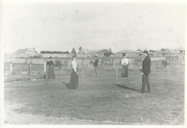 Black and white photograph, Lake Bolac, original tennis court, 1895