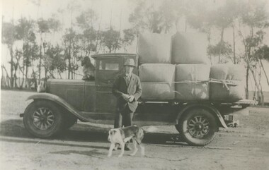 Black and white photograph, Bob McKenzie, carting wool