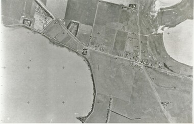 Black and white photograph, Aerial View of Lake Bolac, 1947