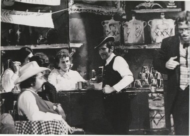 Black and white photograph, Lake Bolac Music Club performance of "Calamity Jane", 1974