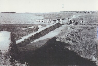 Black and white photograph, Lake Bolac Overflow and Weir, circa 1949