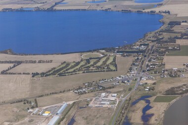 Colour photograph, Aerial view of Lake Bolac and village.  After the rain, 2010