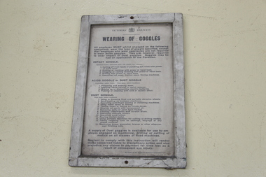 Workshop Safety Sign - Wearing Of Goggles, 1944