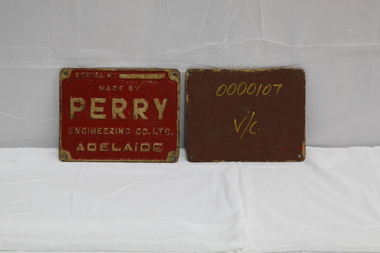 Perry Engineering Co. - Builders Plate, 1950