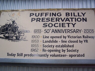 Puffing Billy Preservation Society 50th Anniversary Station Sign, 2005