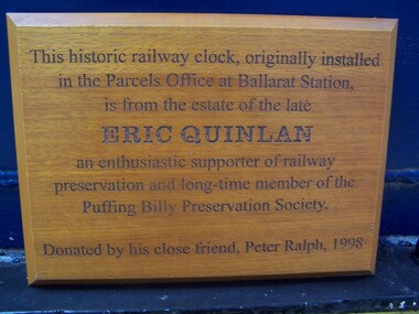 Plaque Sign - Station Clock - Ballarat Station, 1998
