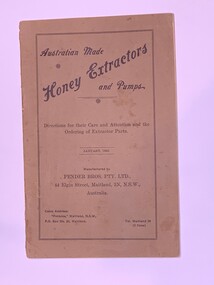 Publication, Australian Made Honey Extractors and Pumps (Pender Bros Pty Ltd), January, 1950