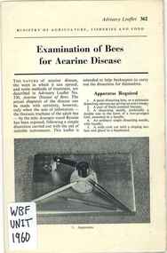 Publication, United Kingdom Ministry of Agriculture, Fisheries and Food, Examination of Bees for Acarine Disease (Ministry of Agriculture, Fisheries and Food), London, 1960, 1960