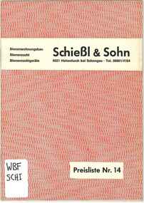 Publication, Schießl & Sohn, Bienenwohnungsbau: Preisliste Nr. 14 (Schießl & Sohn), Hohenfurch, [nd]