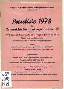 Publication, Verband Österreichischer Inkergenossenschaften, Preisliste 1978 (Verband Österreichischer Inkergenossenschaften), Wien, 1978