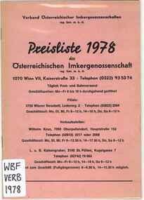 Publication, Verband Österreichischer Inkergenossenschaften, Preisliste 1978 (Verband Österreichischer Inkergenossenschaften), Wien, 1978, 1978