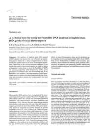 Publication, Moritz, R. F. A., Scharpenberg, H., Lattorff, H. M. G. & Neumann, P, A technical note for using microsatellite DNA analyses in haploid male DNA pools of social Hymenoptera (Moritz, R. F. A. et al.), 2003, 2003