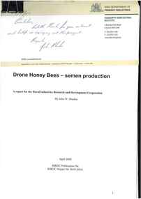Publication, Rhodes, J. W, Drone honey bees- semen production (Rhodes, J. W.), Canberra, 2008