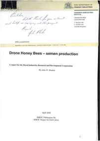 Publication, Rhodes, J. W, Drone honey bees- semen production (Rhodes, J. W.), Canberra, 2008, 2008