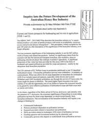 Publication, Whitten, M, Inquiry into the future development of the Australian honey bee industry: Private submission (Whitten, M.), 2007, 2007