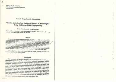 Publication, Moritz, R. F. A. & Neumann, P, Genetic analysis of the drifting of drones in Apis mellifera using multilocus DNA fingerprinting (Mortiz, R. F. A. & Neumann, P.), Berlin, 1996, 1996