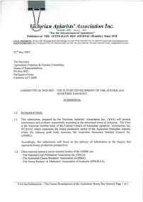 Publication, Victorian Apiarists' Association, Committee of inquiry- the future development of the Australian honeybee industry: submission (Victorian Apiarists' Association), 2007, 2007