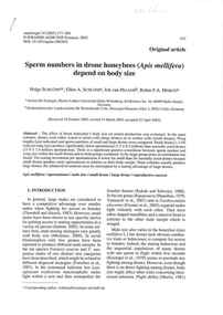 Publication, Schlüns, H., Schlüns, E. A., van Praagh, J. & Moritz, R. F. A, Sperm numbers in drone honeybees (Apis mellifera) depend on body size (Schlüns, H. et al.), Les Ulis Cedex, 2003, 2003