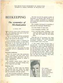 Publication, Benecke, F. S, Beekeeping: the economics of mechanization (Benecke, F. S.), Sydney, 1969