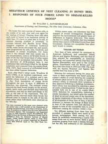 Publication, Rothenbuhler, W. C, Behavioural genetics of nest cleaning in honey bees. I. Responses of four inbred lines to disease-killed brood (Rothenbuhler, W. C.), St Andrews, 1964, 1964