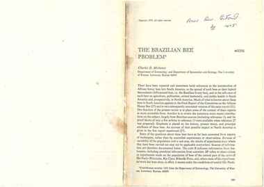 Publication, Michener, C. D, The Brazilian bee problem (Michener, C. D.), Palo Alto, 1975, 1975