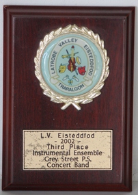 Plaque, LV Eisteddfod 2002, Third Place Instrumental Ensemble, Grey St PS Concert Band