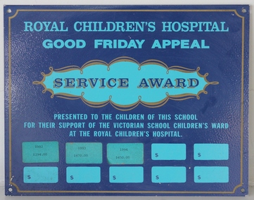 Plaque, Royal Children's Hospital Good Friday Appeal Service Aware