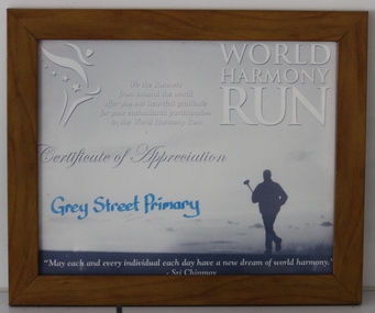 Certificate, World Harmony Run
