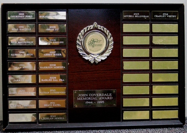 Plaque, John Coverdale (1944-1995) Memorial Award