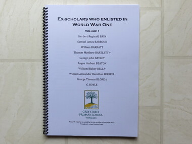 Booklet, boxed, Ex-scholars who enlisted in World War One, 2016