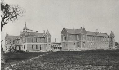 Black and White photograph of The Alfred, Plate 8 Alfred Hospital 1870 [page 33] Included in Ann M Mitchell book The Hospital South of the Yarra A history of Alfred Hospital Melbourne from foundation to the nineteen-forties Alfred Hospital Melbourne 1977, Just prior to 1870 and certainly before The Alfred opened in 1871